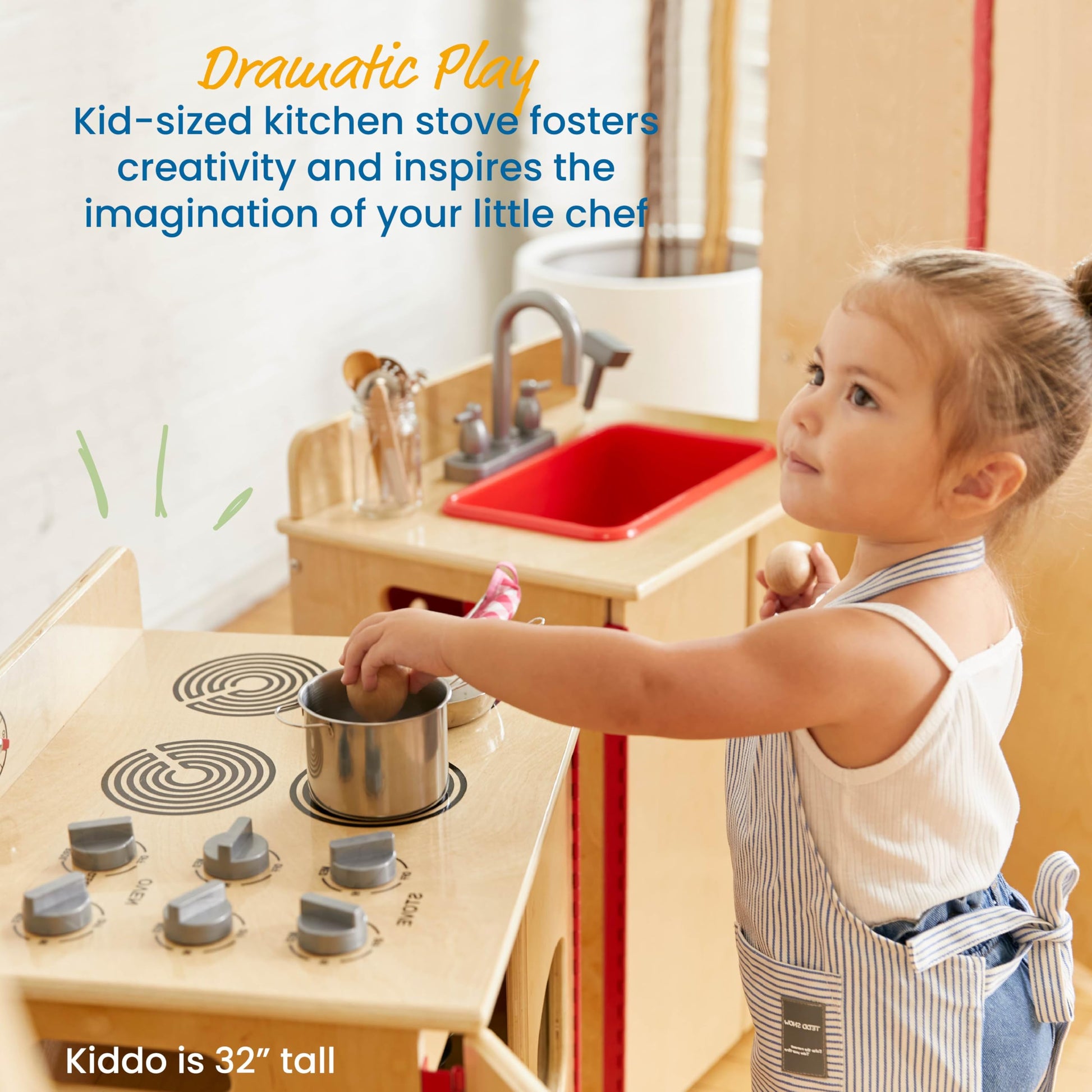 ECR4Kids Play Kitchen Stove, Wooden Playset, Natural - CookCave