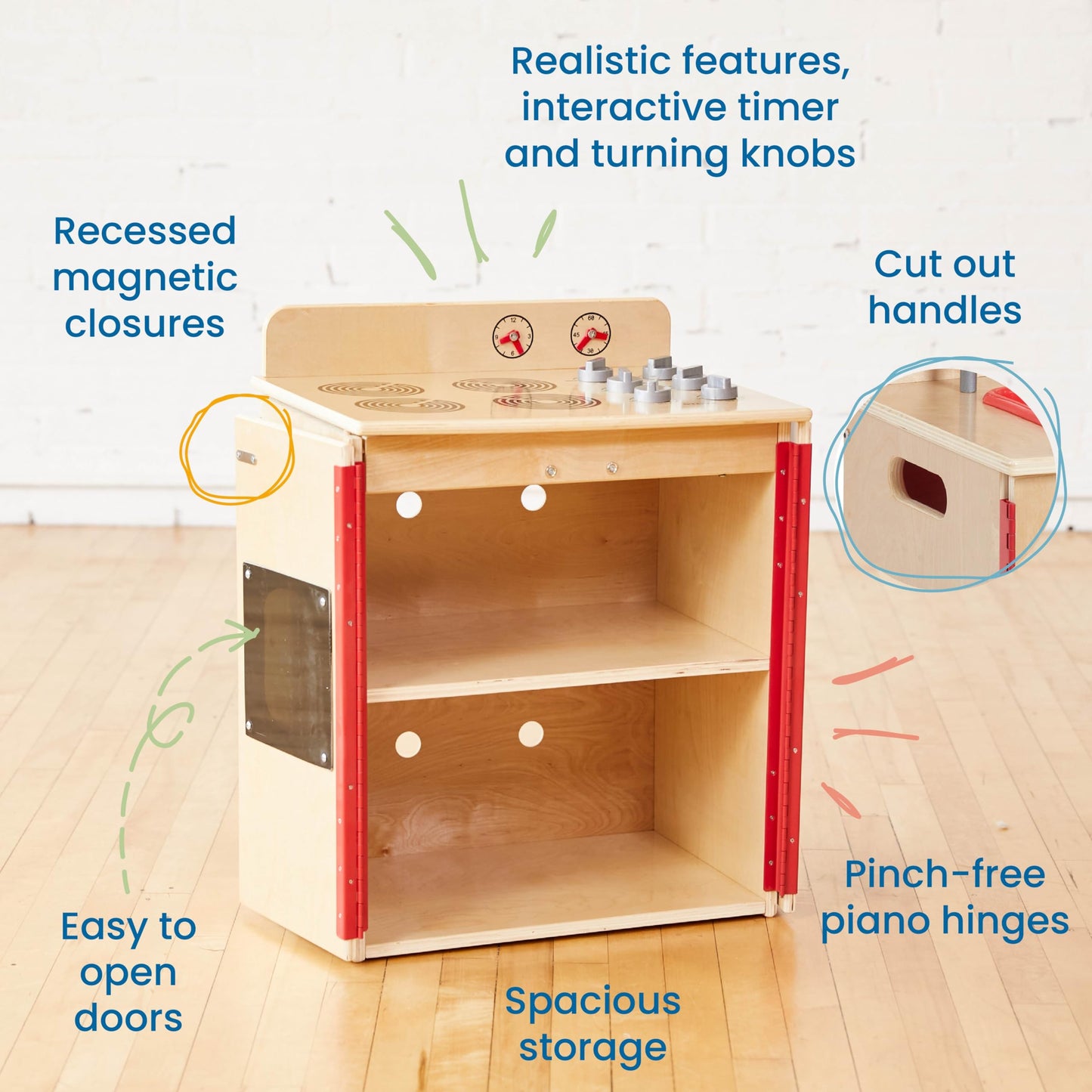 ECR4Kids Play Kitchen Stove, Wooden Playset, Natural - CookCave