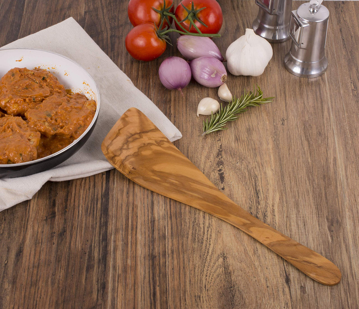 Eddington Italian Olive Wood Wide Spatula, Handcrafted in Europe, 12.5-Inches,Brown - CookCave