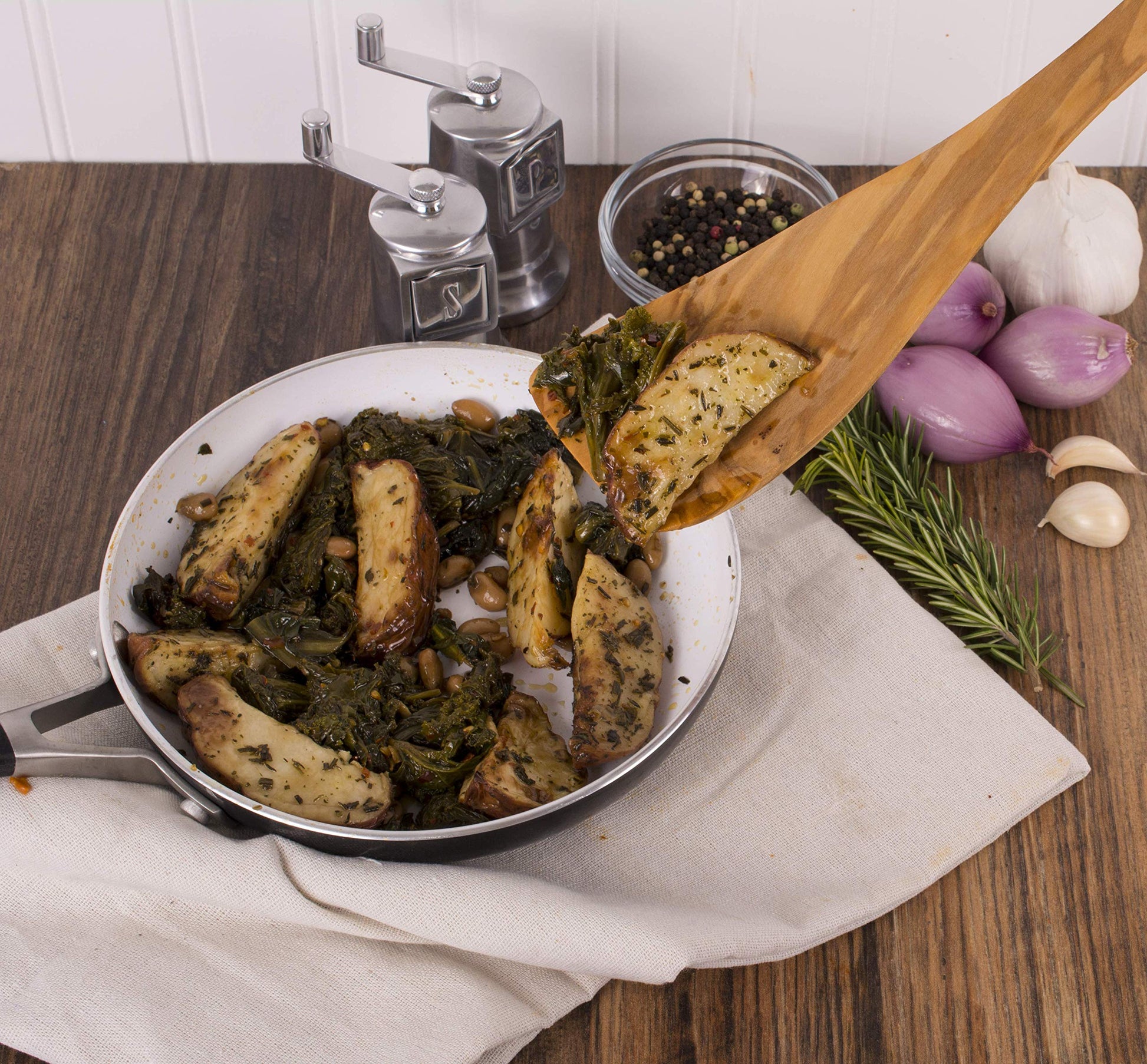 Eddington Italian Olive Wood Wide Spatula, Handcrafted in Europe, 12.5-Inches,Brown - CookCave