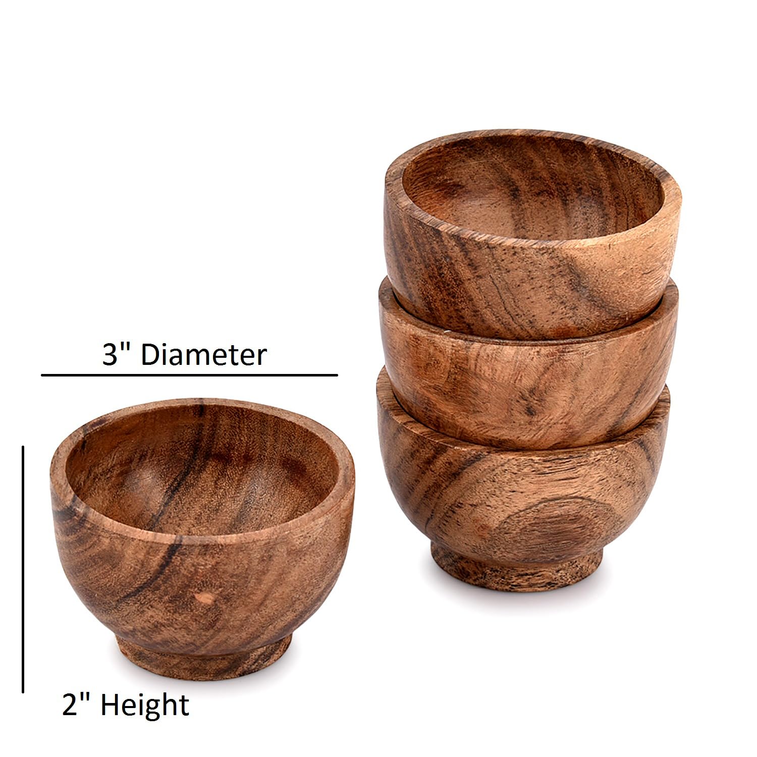 EDHAS Bowl Sets Acacia Round Bowl for Condiments, Dip Sauce, Nuts, Candy and More (Set of 4), (3" x 3" x 2") - CookCave