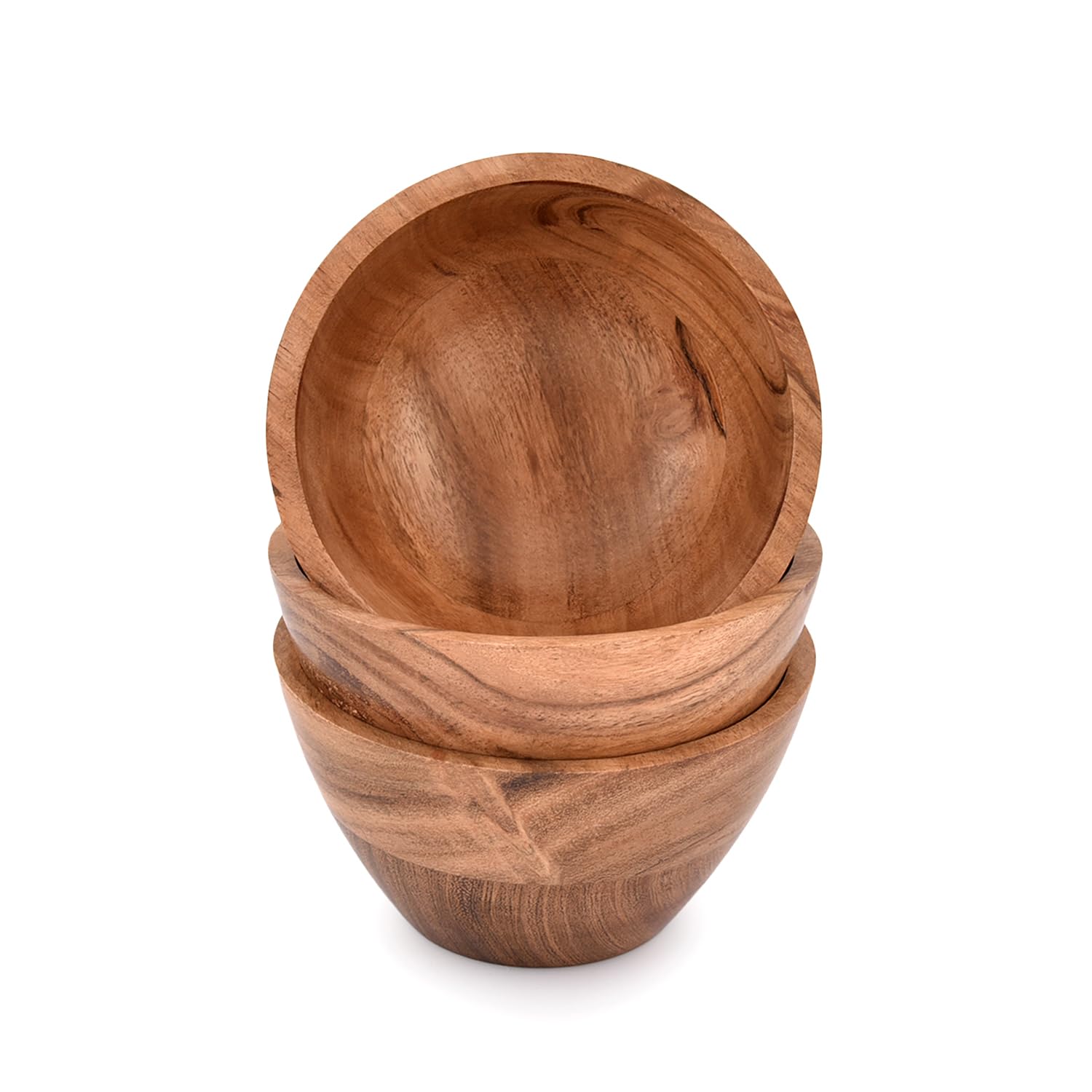 EDHAS Handmade Acacia Wood Bowl Set of 3 For Nuts, Candy, Appetizer, Snacks, Olive and Salsa Ideal for Dinner Parties & Family Gatherings (5" x 5" X 2.75") - CookCave