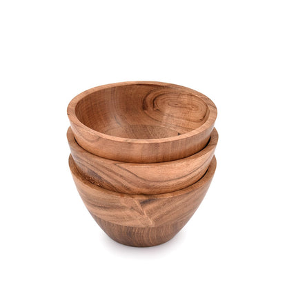 EDHAS Handmade Acacia Wood Bowl Set of 3 For Nuts, Candy, Appetizer, Snacks, Olive and Salsa Ideal for Dinner Parties & Family Gatherings (5" x 5" X 2.75") - CookCave