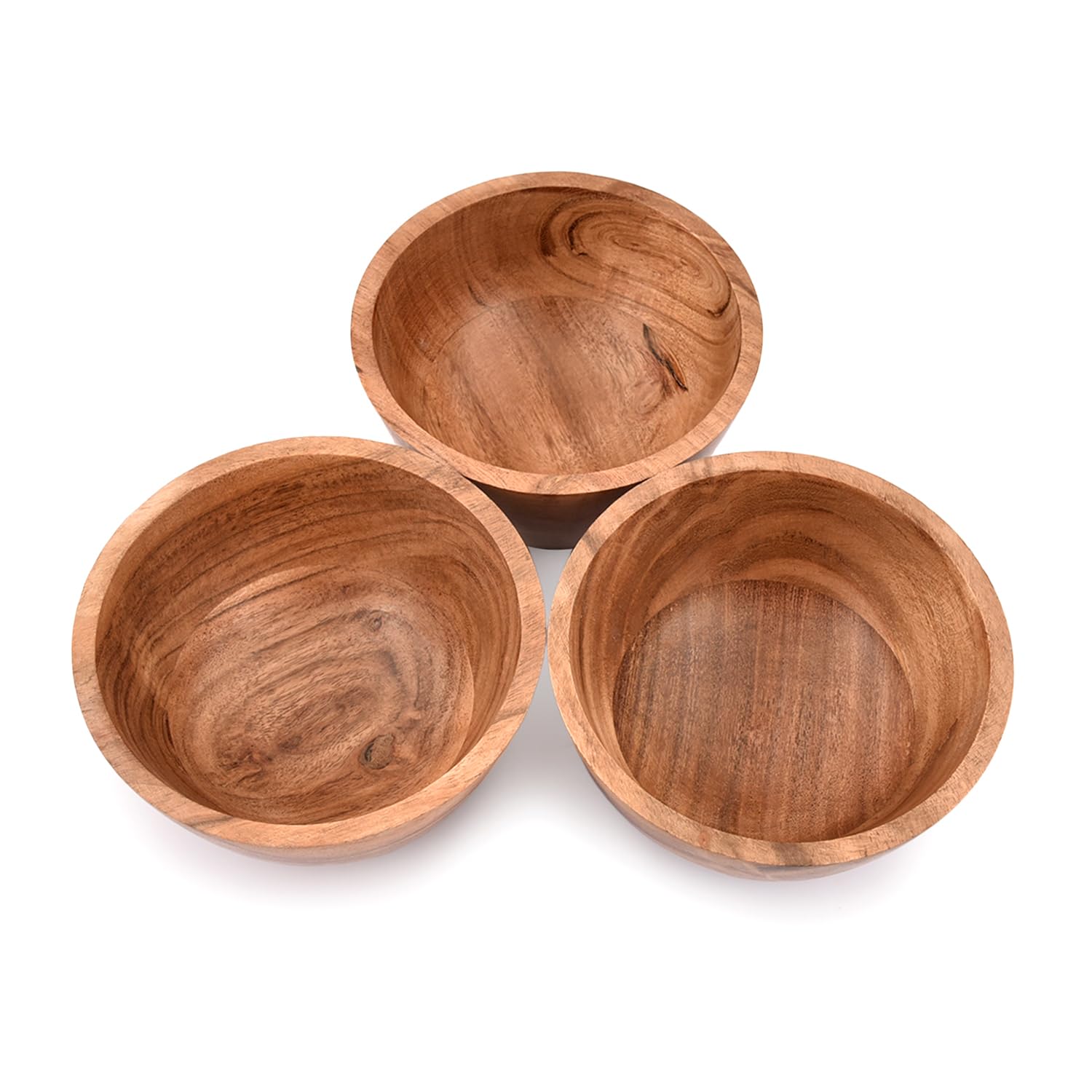 EDHAS Handmade Acacia Wood Bowl Set of 3 For Nuts, Candy, Appetizer, Snacks, Olive and Salsa Ideal for Dinner Parties & Family Gatherings (5" x 5" X 2.75") - CookCave