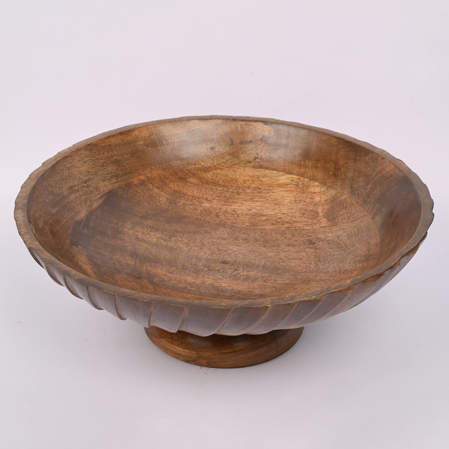 EDHAS Mango Wood Decorative Wooden Bowl Hand Carved Home Decor for Dining Table Center, Living Room, Kitchen Décor (12" x 12' x 4.75") - CookCave