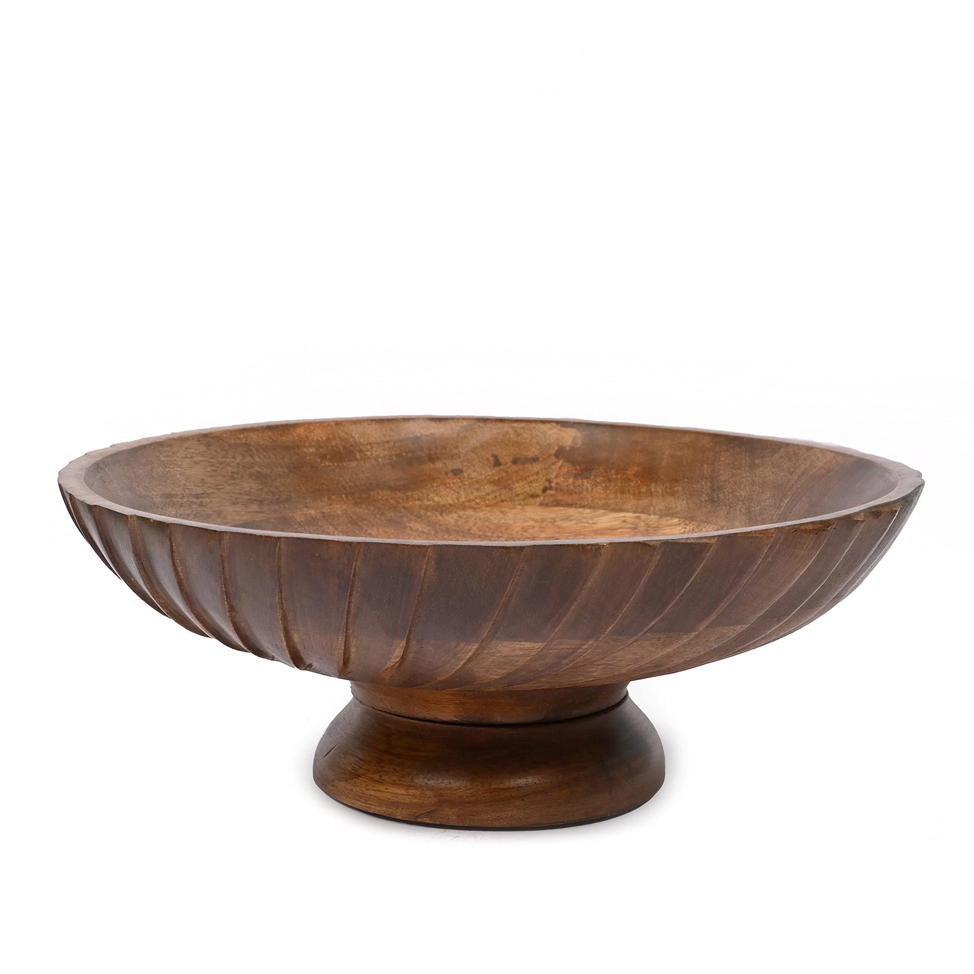 EDHAS Mango Wood Decorative Wooden Bowl Hand Carved Home Decor for Dining Table Center, Living Room, Kitchen Décor (12" x 12' x 4.75") - CookCave