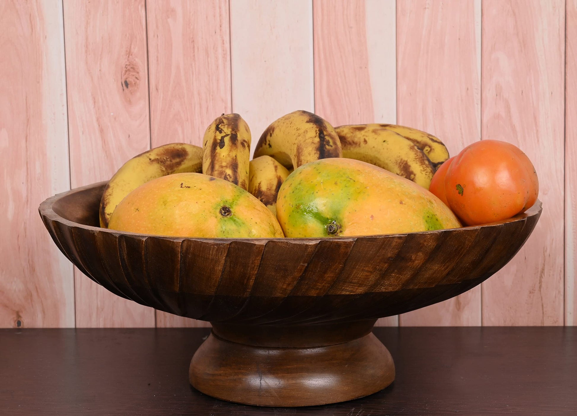 EDHAS Mango Wood Decorative Wooden Bowl Hand Carved Home Decor for Dining Table Center, Living Room, Kitchen Décor (12" x 12' x 4.75") - CookCave
