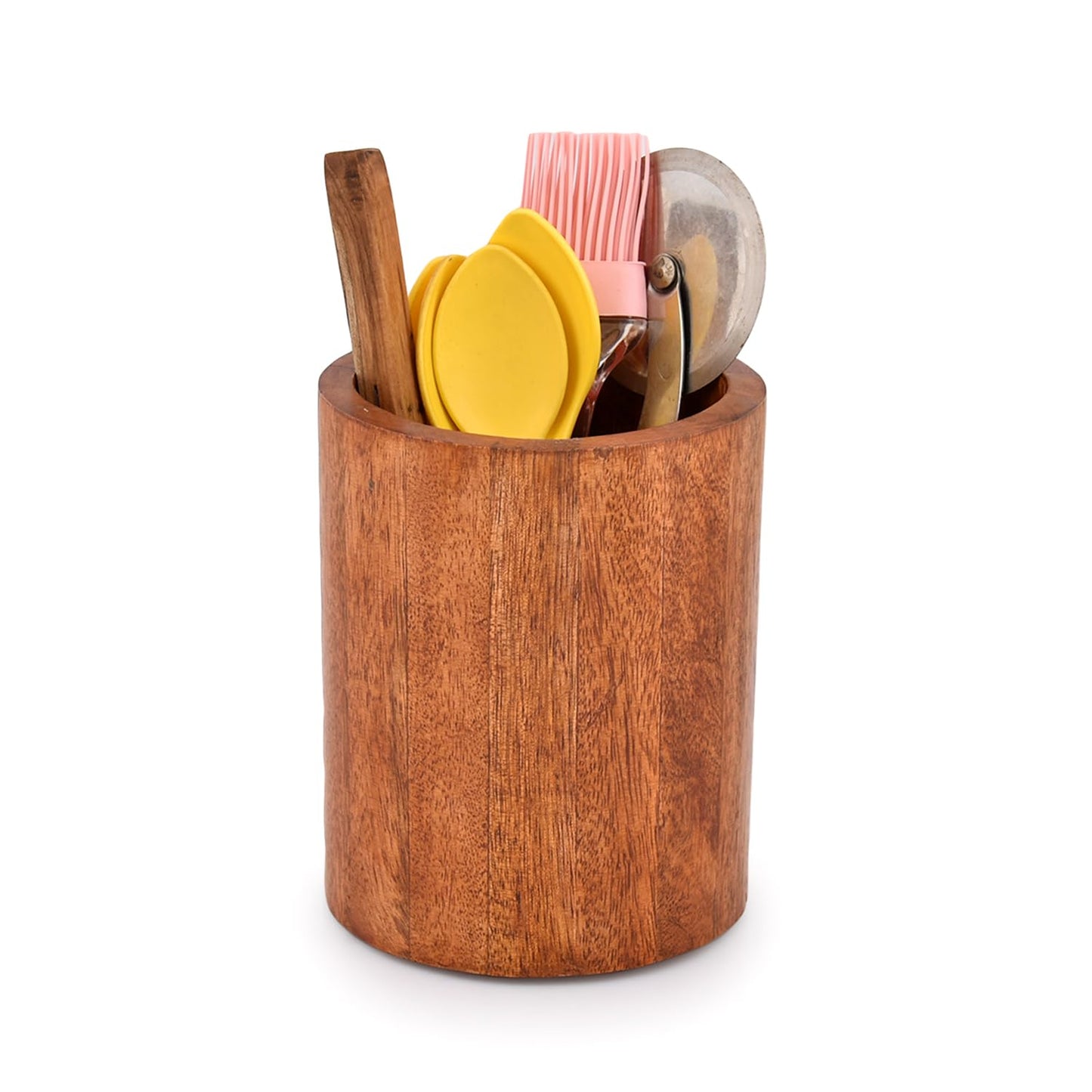 EDHAS Natural Mango Wood Cooking Utensil Holder for Countertop, Spoons, Cooking Tools, etc. (5" x 5" x 6") - CookCave
