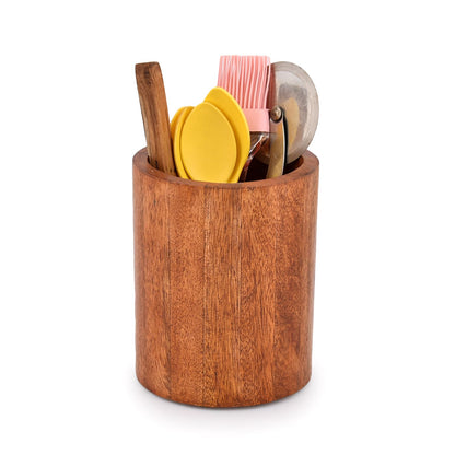 EDHAS Natural Mango Wood Cooking Utensil Holder for Countertop, Spoons, Cooking Tools, etc. (5" x 5" x 6") - CookCave