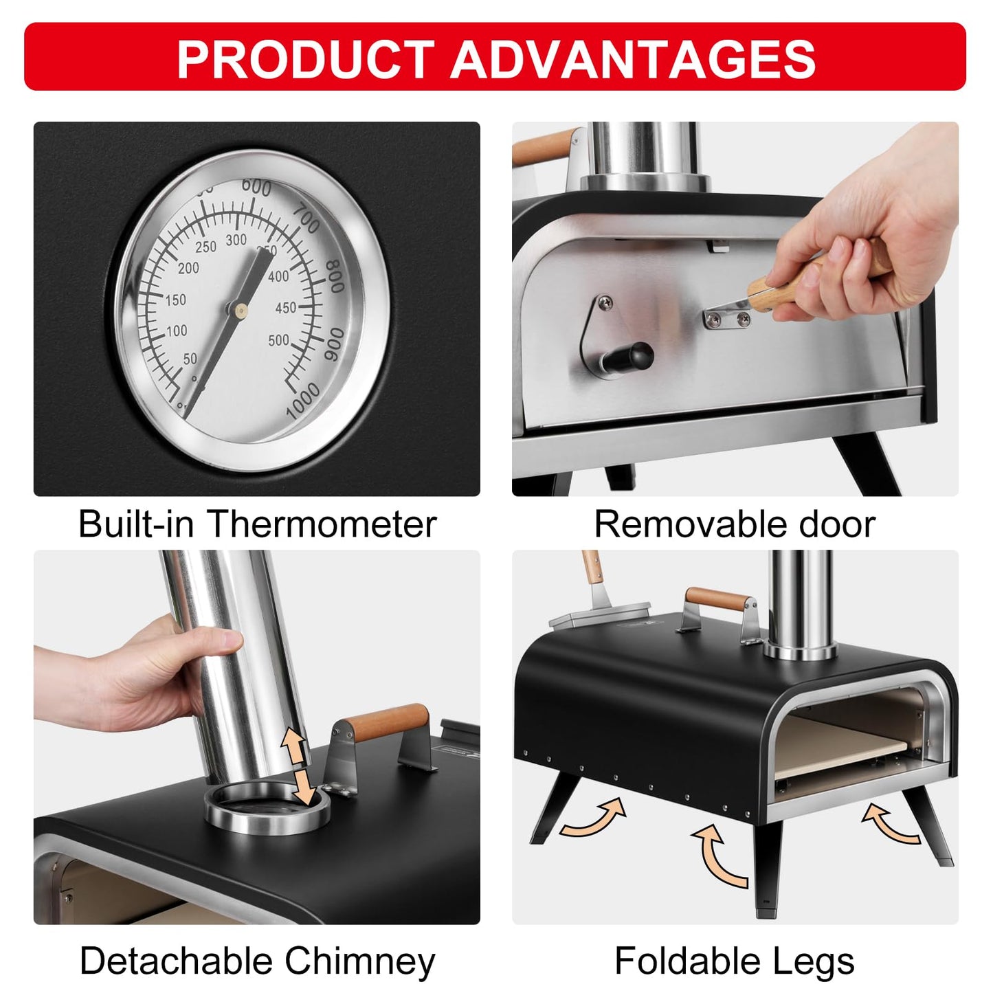 EDOSTORY Pizza Oven Outdoor Wood Fired and Gas Pizza Oven 12 Multi-Fuel Pizza Oven, Portable Pizza Maker Oven Grill for Outside - CookCave