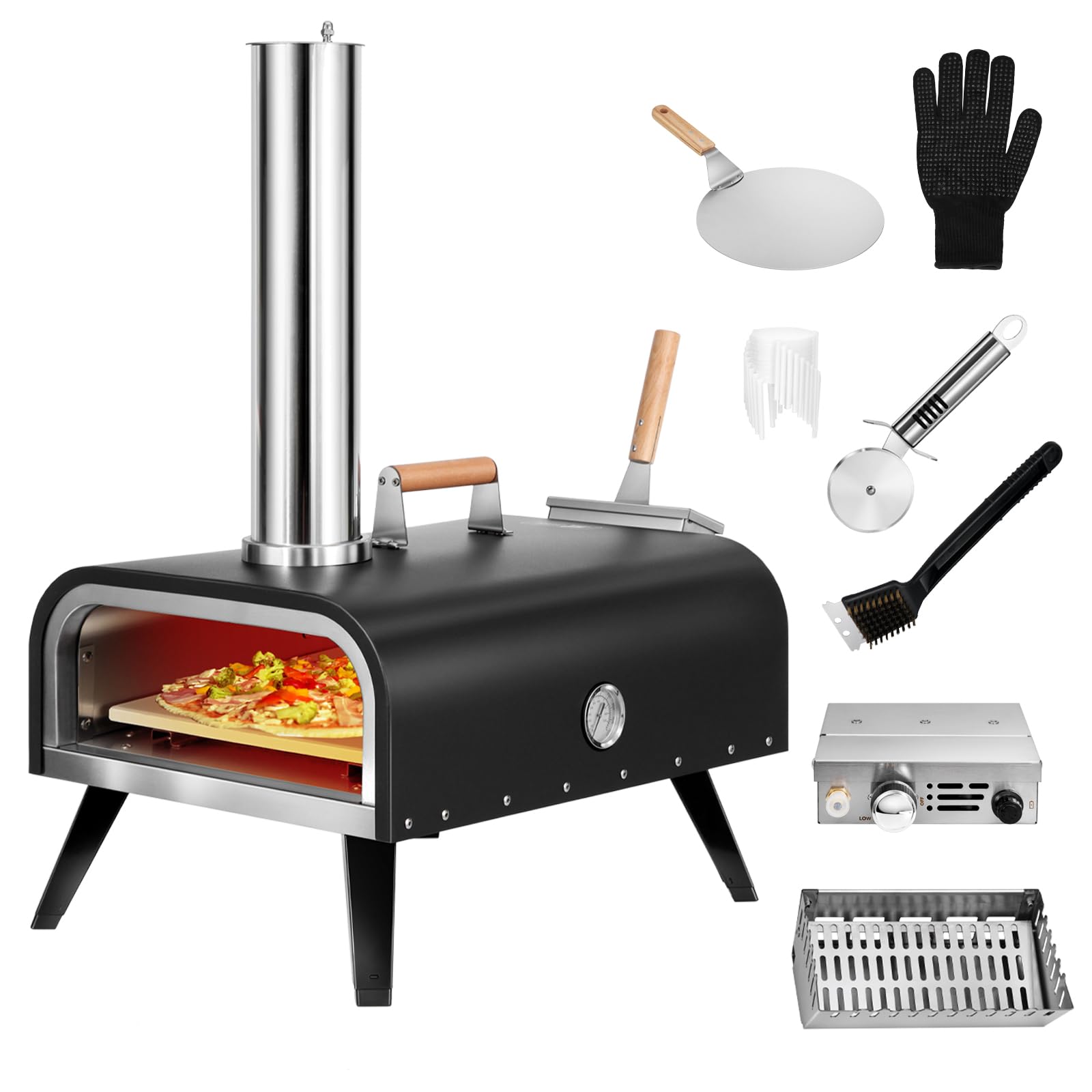 EDOSTORY Pizza Oven Outdoor Wood Fired and Gas Pizza Oven 12 Multi-Fuel Pizza Oven, Portable Pizza Maker Oven Grill for Outside - CookCave