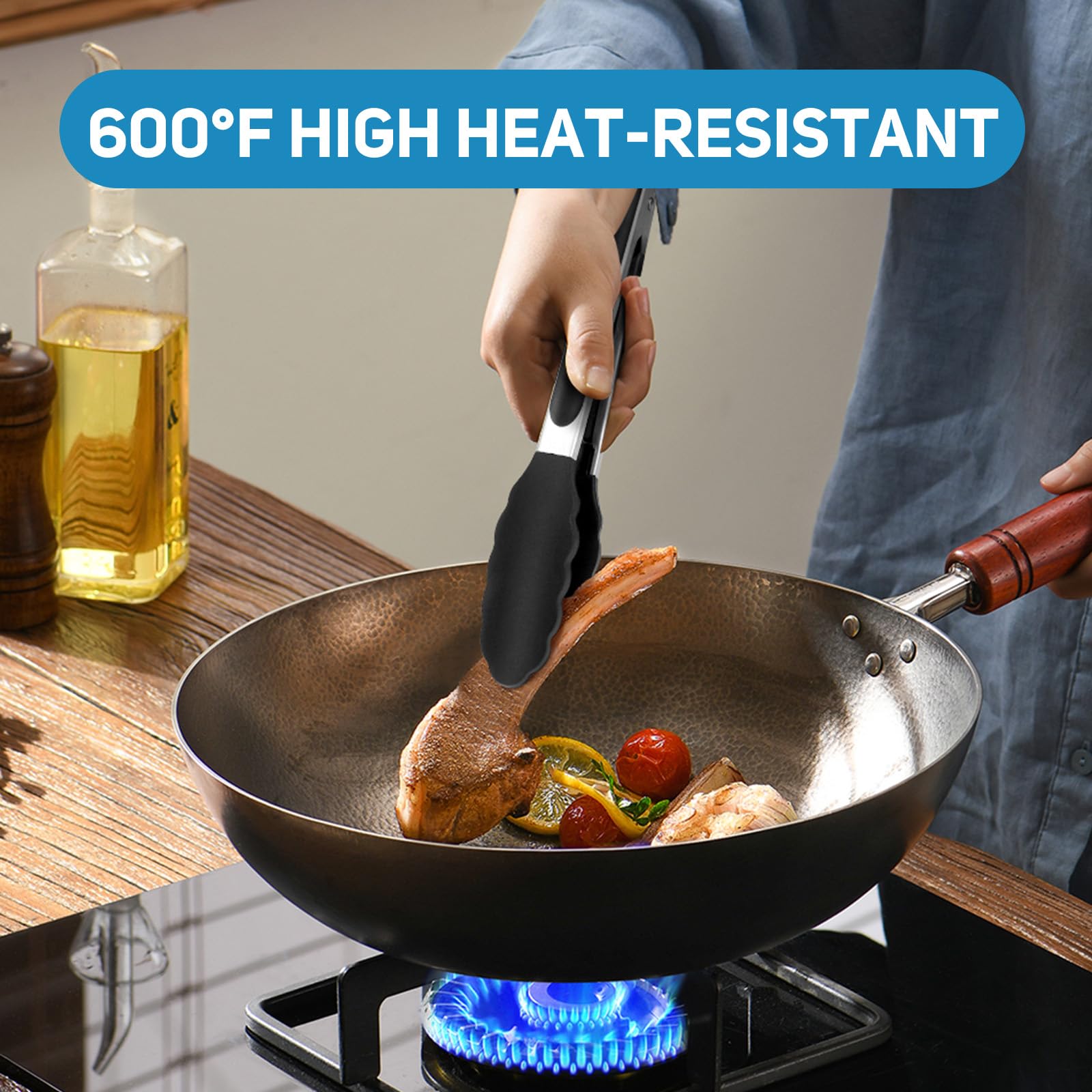 EEKEDO Kitchen Tongs, Stainless Steel Silicone Tongs for Cooking 600ºF High Heat-Resistant BBQ Grilling Locking Tongs, Set of 2-9" and 12" - CookCave