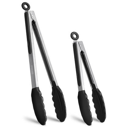 EEKEDO Kitchen Tongs, Stainless Steel Silicone Tongs for Cooking 600ºF High Heat-Resistant BBQ Grilling Locking Tongs, Set of 2-9" and 12" - CookCave