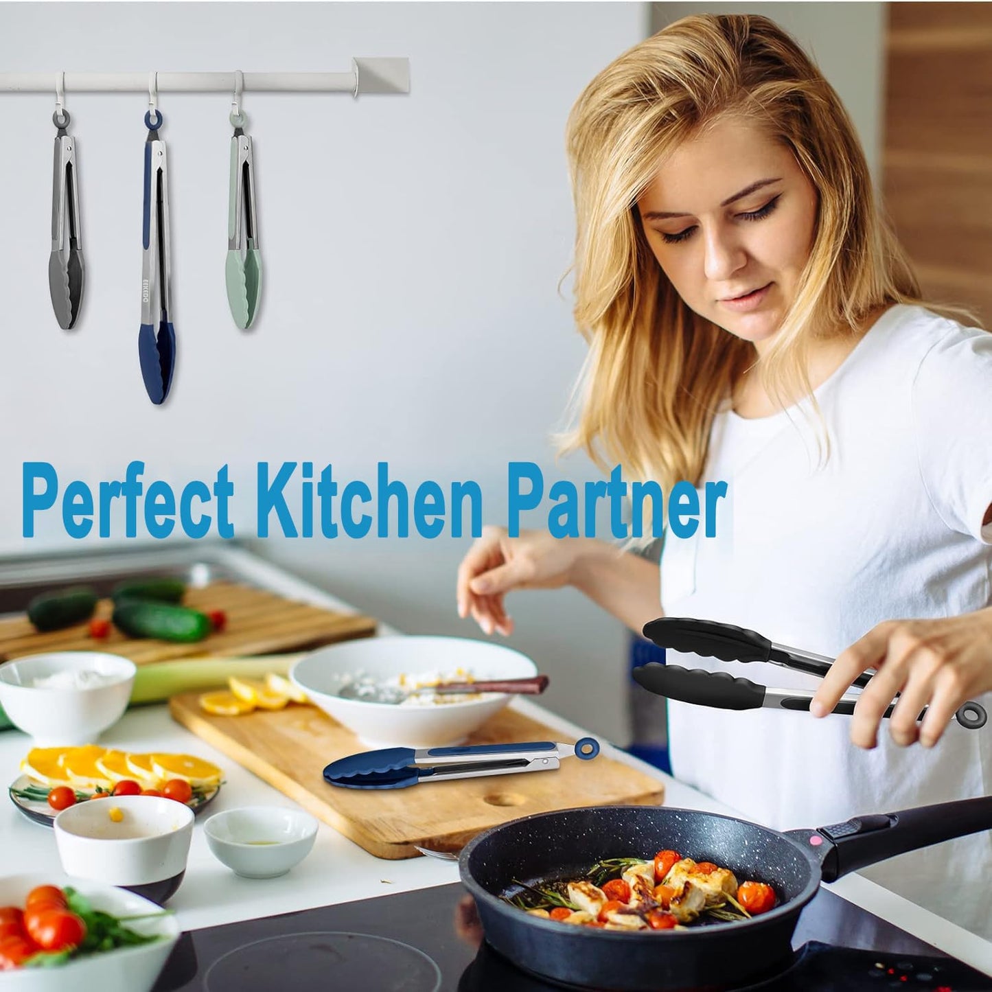 EEKEDO Kitchen Tongs, Stainless Steel Silicone Tongs for Cooking 600ºF High Heat-Resistant BBQ Grilling Locking Tongs, Set of 2-9" and 12" - CookCave