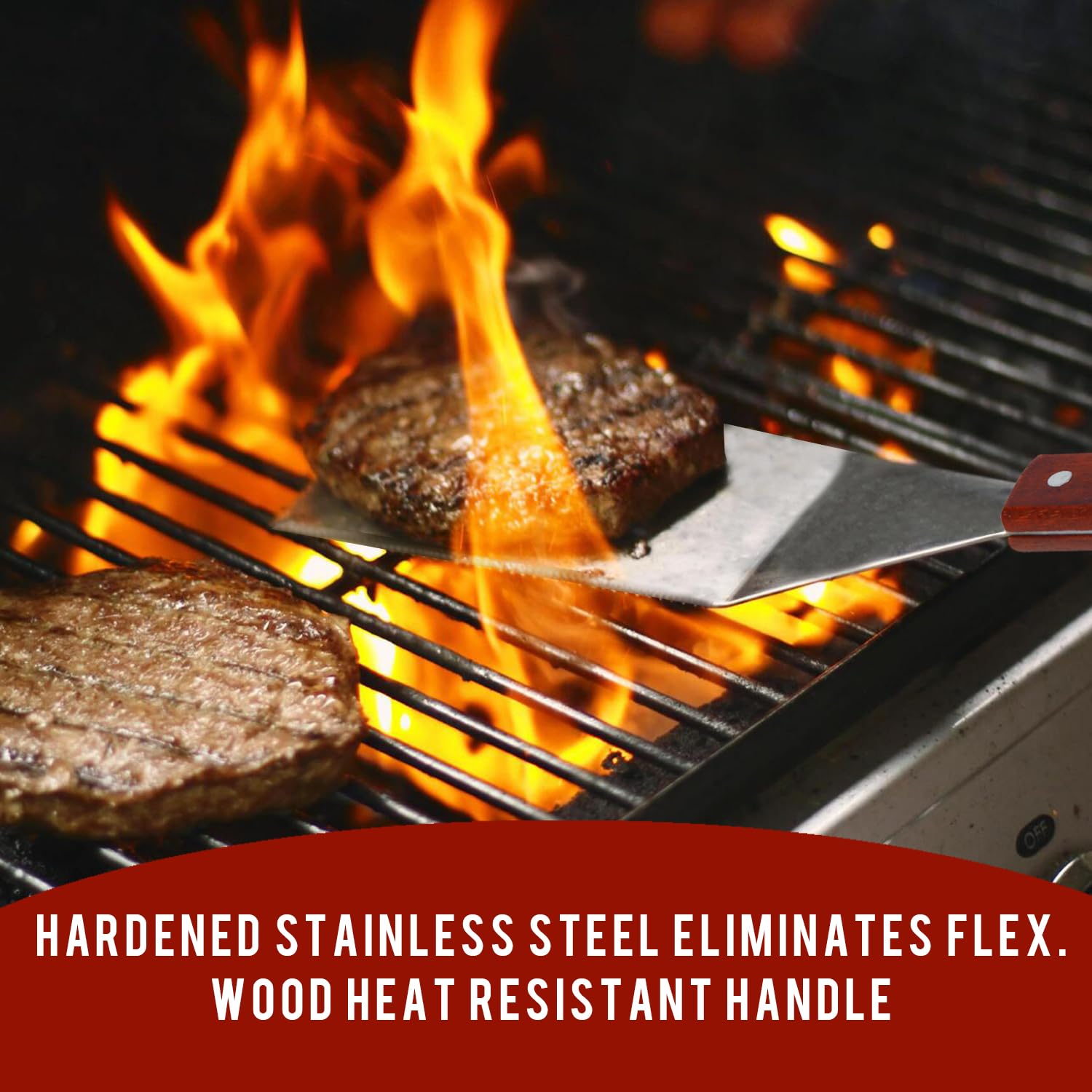 Eggssentials Griddle Spatula Stainless Steel Grill Spatula Turner for Burgers, Cookies and Pancakes with Wooden Handle. - CookCave