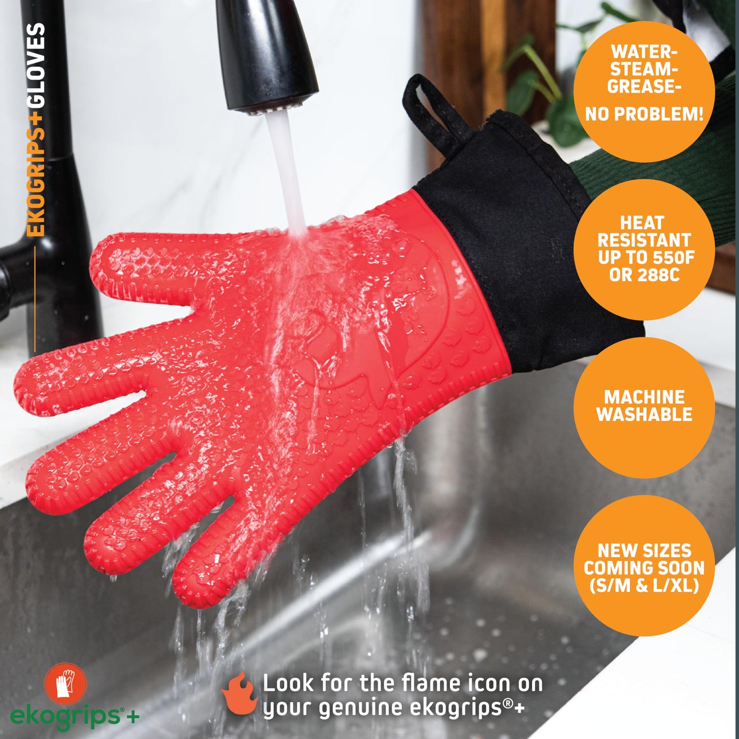 Ekogrips Plus Oven Gloves with Fingers, Comfy Waterproof Silicone Oven Mitts Heat Resistant with Long Cuff, Insulated BBQ Gloves Perfect for Grilling, Baking, Smoker, Canning, and Pizza, Black, OSFM - CookCave