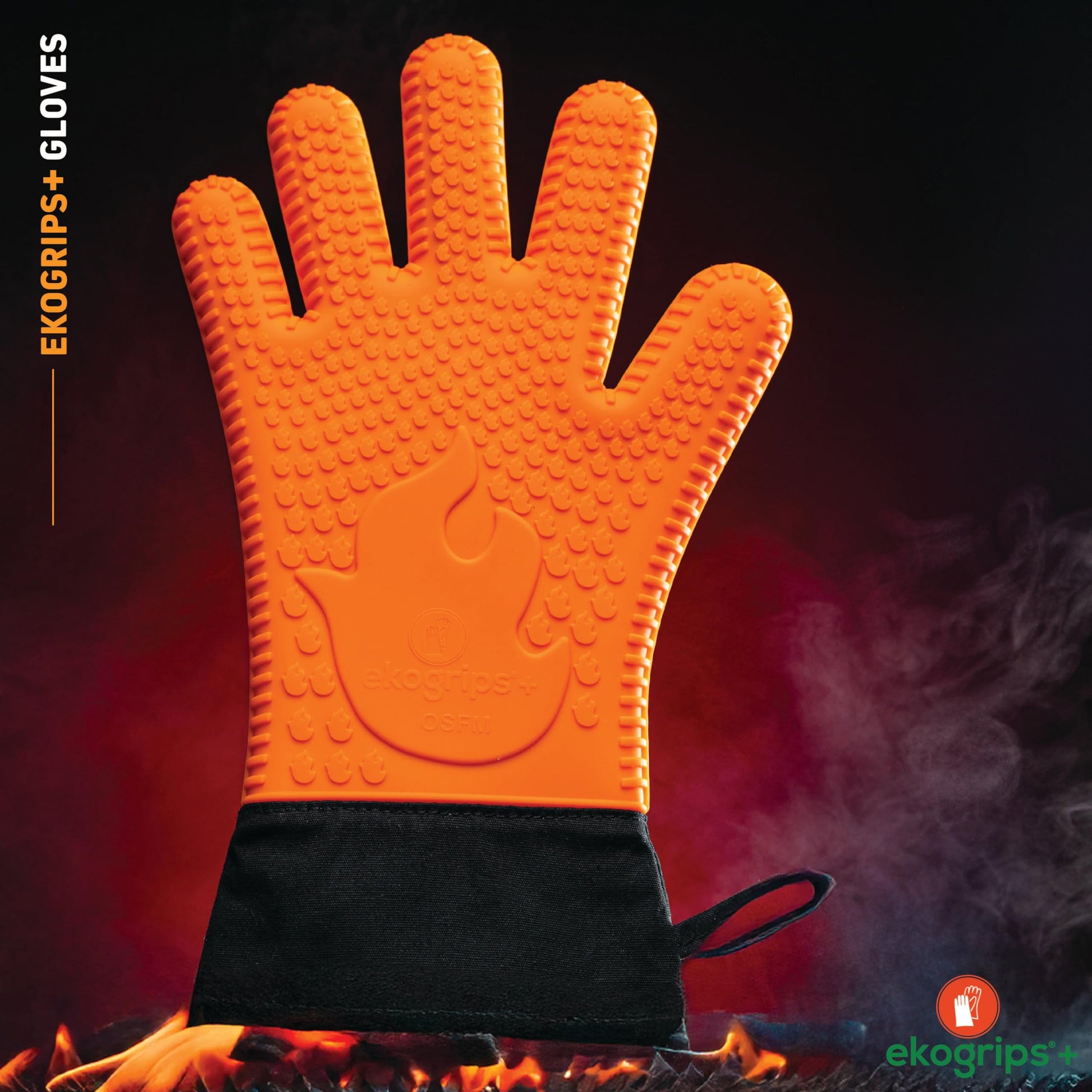 Ekogrips Plus Oven Gloves with Fingers, Comfy Waterproof Silicone Oven Mitts Heat Resistant with Long Cuff, Insulated BBQ Gloves Perfect for Grilling, Baking, Smoker, Canning, and Pizza, Black, OSFM - CookCave