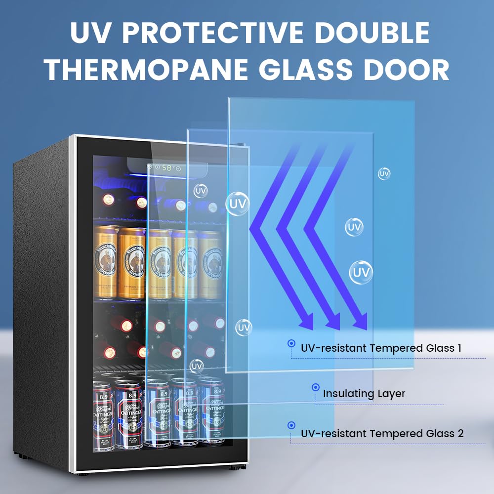 Electactic Mini Fridge 130 Can Beverage Refrigerator Cooler, 3.2 Cu.Ft Drink Fridge for Soda Wine Beer, Adjustable Temperature Control for Home Office, Black - CookCave