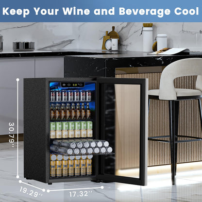 Electactic Mini Fridge 130 Can Beverage Refrigerator Cooler, 3.2 Cu.Ft Drink Fridge for Soda Wine Beer, Adjustable Temperature Control for Home Office, Black - CookCave
