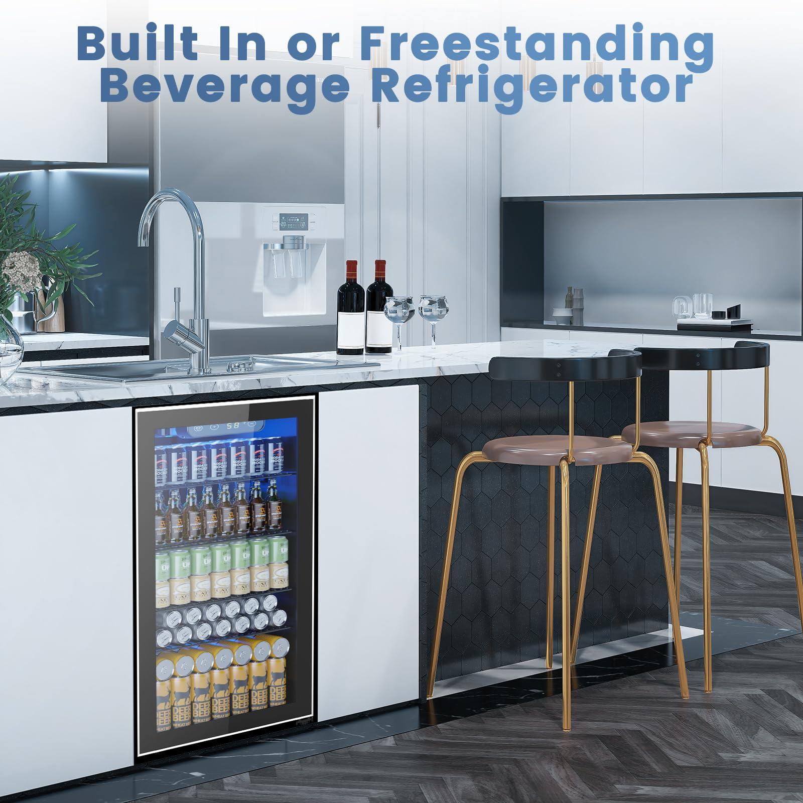 Electactic Mini Fridge 130 Can Beverage Refrigerator Cooler, 3.2 Cu.Ft Drink Fridge for Soda Wine Beer, Adjustable Temperature Control for Home Office, Black - CookCave