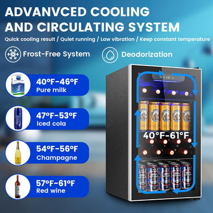 Electactic Mini Fridge 130 Can Beverage Refrigerator Cooler, 3.2 Cu.Ft Drink Fridge for Soda Wine Beer, Adjustable Temperature Control for Home Office, Black - CookCave