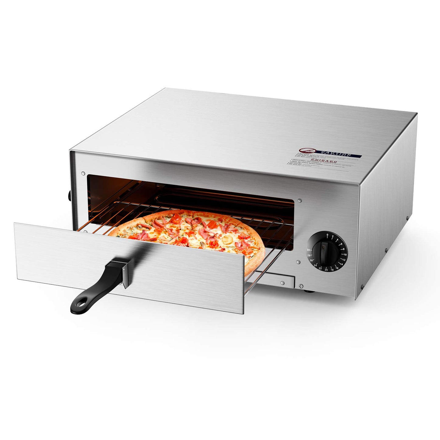 Electric Pizza Oven, Stainless Steel Pizza Baker With Auto Shut-off, Handle, Removable Pizza Tray, Countertop Pizza Maker For Kitchen & Commercial Use - CookCave