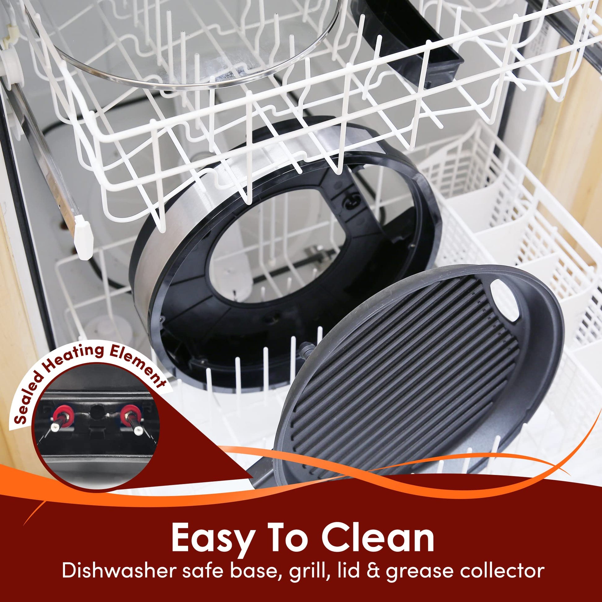 Elite Gourmet EMG6505G 12" Smokeless Indoor Electric BBQ Grill with Glass Lid Dishwasher Safe, Nonstick, Adjustable Temperature, Fast Heat Up, Low-Fat Meals Easy to Clean Design - CookCave