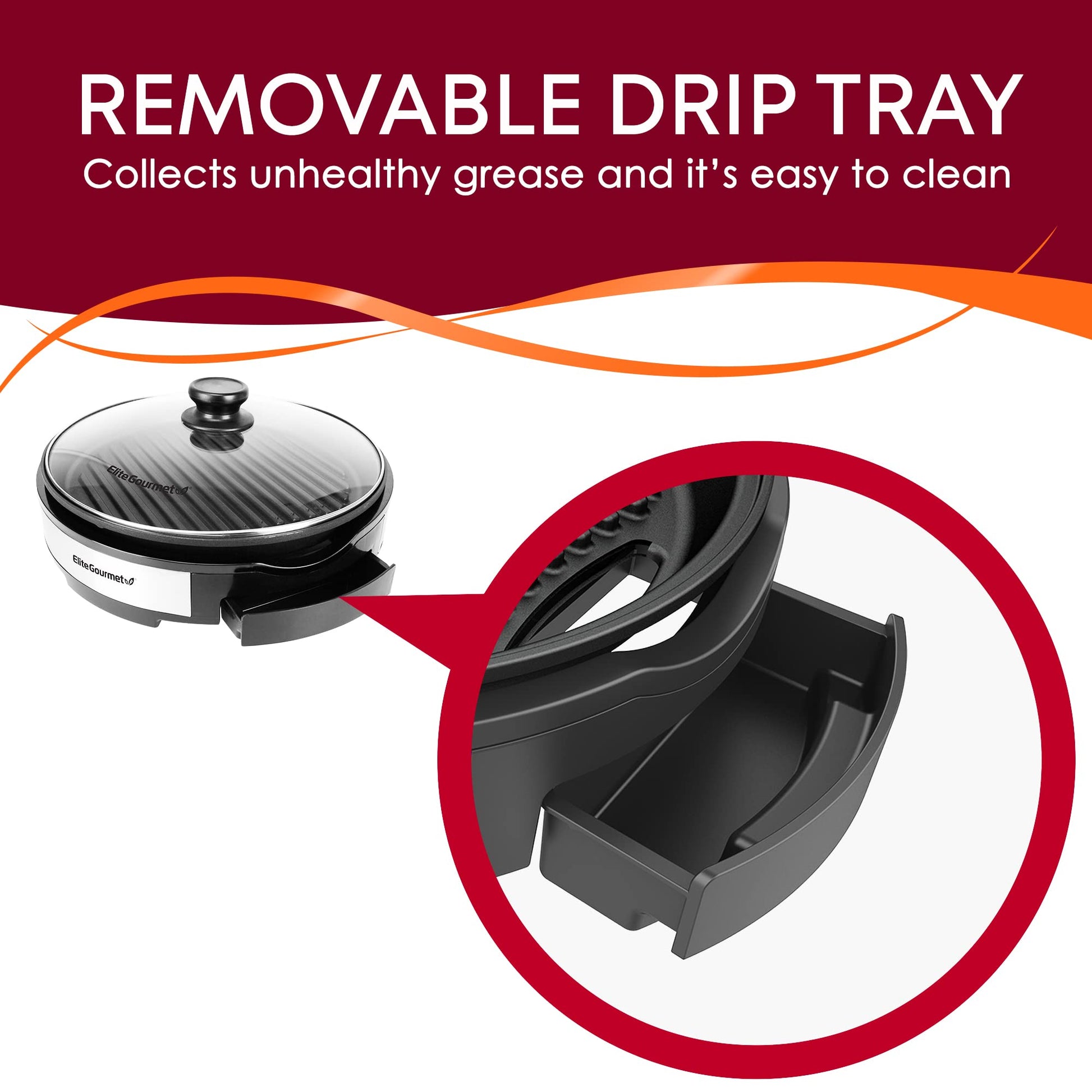 Elite Gourmet EMG6505G 12" Smokeless Indoor Electric BBQ Grill with Glass Lid Dishwasher Safe, Nonstick, Adjustable Temperature, Fast Heat Up, Low-Fat Meals Easy to Clean Design - CookCave