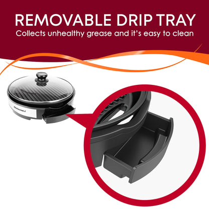 Elite Gourmet EMG6505G 12" Smokeless Indoor Electric BBQ Grill with Glass Lid Dishwasher Safe, Nonstick, Adjustable Temperature, Fast Heat Up, Low-Fat Meals Easy to Clean Design - CookCave