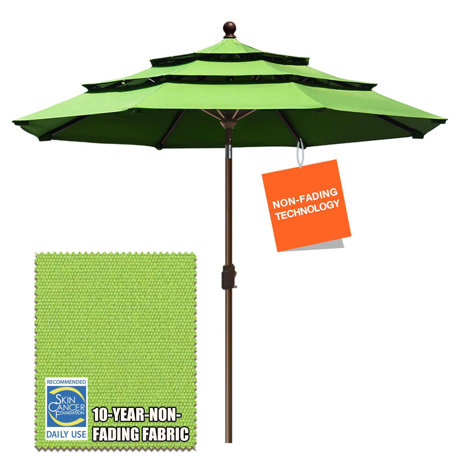 EliteShade USA 10-Year-Non-Fading 9Ft 3 Tiers Market Umbrella Patio Umbrella Outdoor Table Umbrella with Ventilation, Macaw Green - CookCave