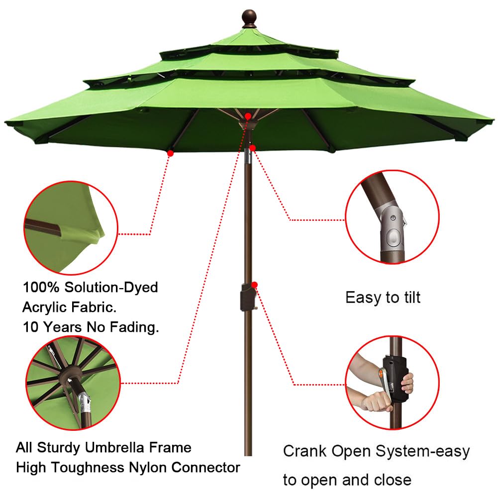 EliteShade USA 10-Year-Non-Fading 9Ft 3 Tiers Market Umbrella Patio Umbrella Outdoor Table Umbrella with Ventilation, Macaw Green - CookCave