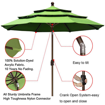 EliteShade USA 10-Year-Non-Fading 9Ft 3 Tiers Market Umbrella Patio Umbrella Outdoor Table Umbrella with Ventilation, Macaw Green - CookCave
