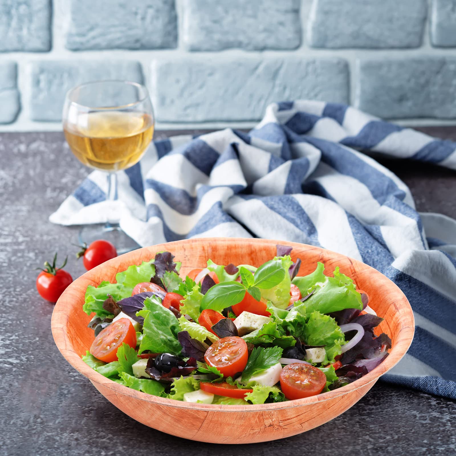 Elsjoy 6 Pack 10 Inch Wooden Woven Salad Bowl, Unbreakable Wood Round Serving Bowl Large Wood Salad Bowl, Reusable Wood Snack Bowls Large Serving Bowls for Fruits, Pasta, Popcorn - CookCave