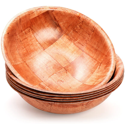 Elsjoy 6 Pack 10 Inch Wooden Woven Salad Bowl, Unbreakable Wood Round Serving Bowl Large Wood Salad Bowl, Reusable Wood Snack Bowls Large Serving Bowls for Fruits, Pasta, Popcorn - CookCave