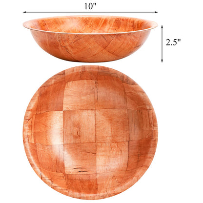 Elsjoy 6 Pack 10 Inch Wooden Woven Salad Bowl, Unbreakable Wood Round Serving Bowl Large Wood Salad Bowl, Reusable Wood Snack Bowls Large Serving Bowls for Fruits, Pasta, Popcorn - CookCave