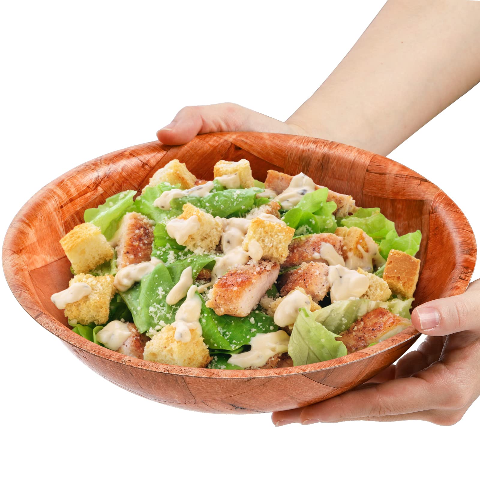 Elsjoy 6 Pack 10 Inch Wooden Woven Salad Bowl, Unbreakable Wood Round Serving Bowl Large Wood Salad Bowl, Reusable Wood Snack Bowls Large Serving Bowls for Fruits, Pasta, Popcorn - CookCave