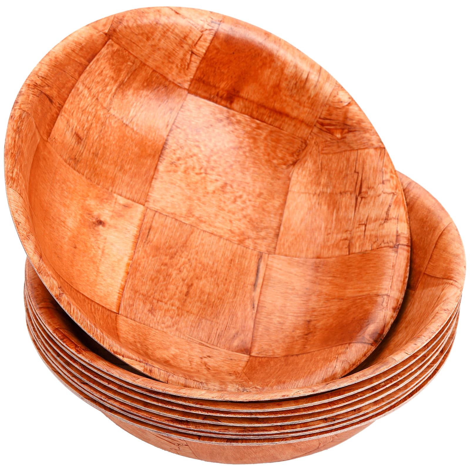 Elsjoy 8 Pack Wooden Woven Salad Bowl, 8 Inch Stackable Round Wood Serving Bowl, Rustic Mixing Bowl for Salad, Fruits, Vegetables, Natural Birch Wood - CookCave