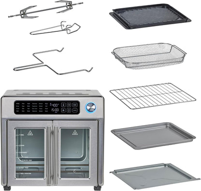Emeril Lagasse Extra Large French Door Air Fryer Toaster Oven Combo, 24 Cooking Functions and Digital Controls, 7 Accessories Included, Stainless Steel Finish, 26QT Capacity - CookCave