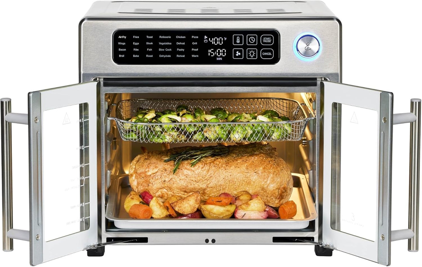 Emeril Lagasse Extra Large French Door Air Fryer Toaster Oven Combo, 24 Cooking Functions and Digital Controls, 7 Accessories Included, Stainless Steel Finish, 26QT Capacity - CookCave