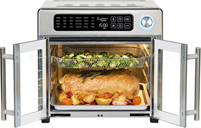 Emeril Lagasse Extra Large French Door Air Fryer Toaster Oven Combo, 24 Cooking Functions and Digital Controls, 7 Accessories Included, Stainless Steel Finish, 26QT Capacity - CookCave
