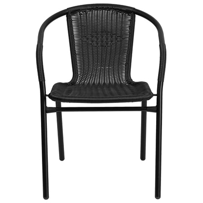 EMMA + OLIVER 2 Pack Black Rattan Indoor-Outdoor Restaurant Stack Chair with Curved Back - CookCave