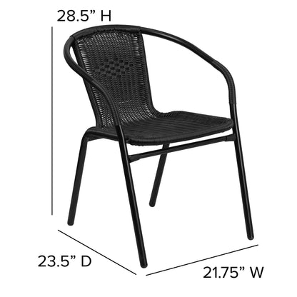 EMMA + OLIVER 2 Pack Black Rattan Indoor-Outdoor Restaurant Stack Chair with Curved Back - CookCave