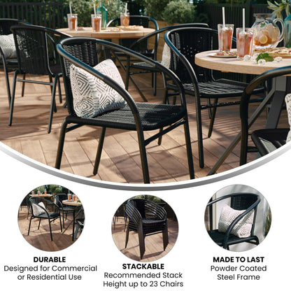 EMMA + OLIVER 2 Pack Black Rattan Indoor-Outdoor Restaurant Stack Chair with Curved Back - CookCave