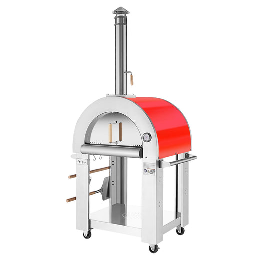 Empava Outdoor Pizza Oven with Open Shelf and Wheels Portable Wood Fired for Grill & Outside Camping Backyard Party in Stainless Steel, 38.6Inch, Italian Red - CookCave