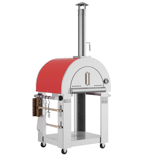 Empava Pizza Oven with Open Shelf and Wheels for Outdoor Kitchen, Wood Fire for Grill & Camping Backyard Party in Stainless Steel, 38.6 Inch, Italian Red - CookCave