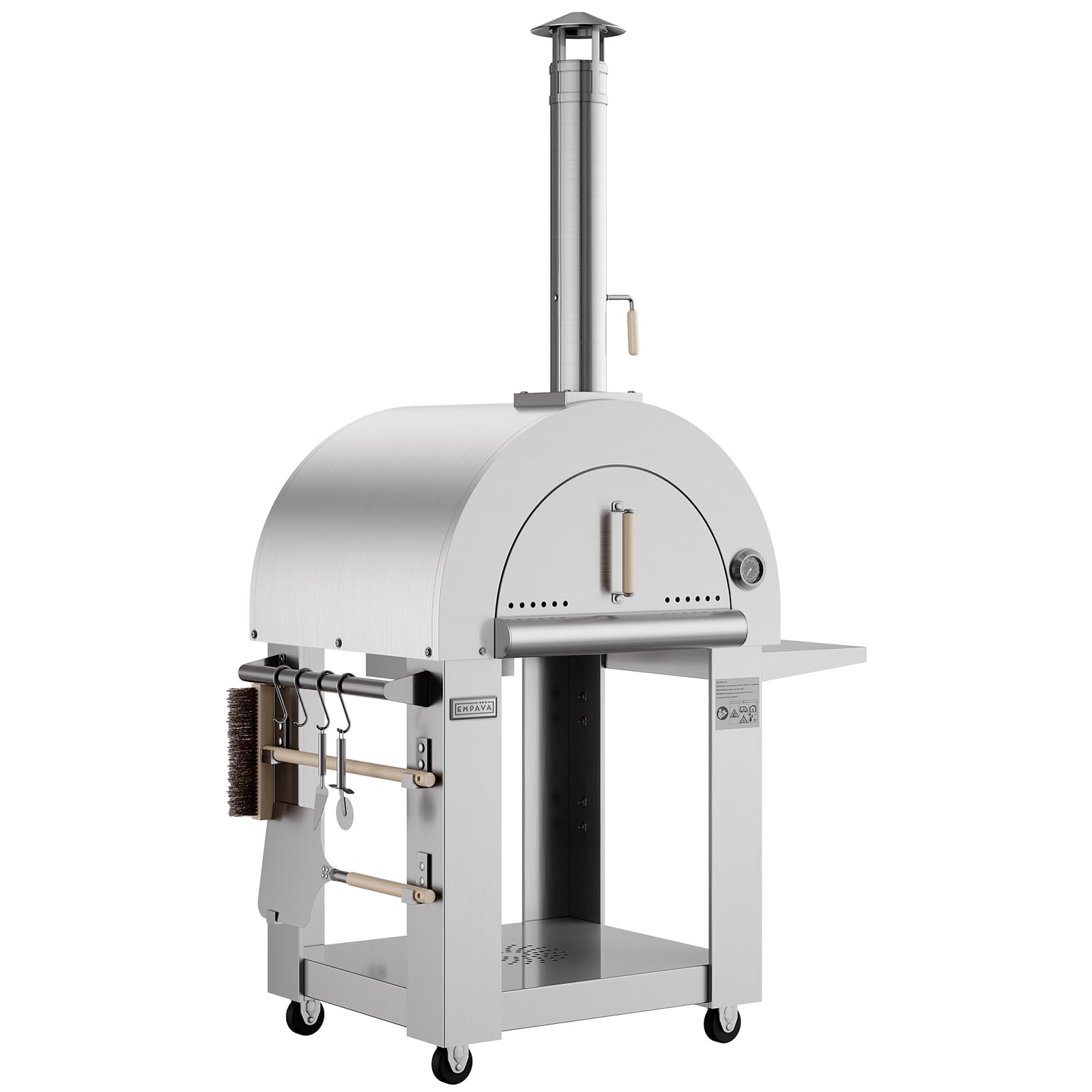 Empava Pizza Oven with Wheels and Side Panel for Outdoor Kitchen, Wood Fired for Grill & Outside Camping Backyard Party in Stainless Steel,Freestanding,46 Inch, Silver - CookCave