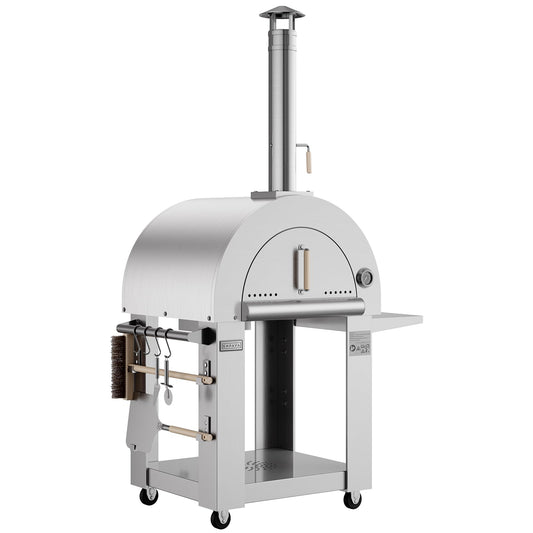 Empava Pizza Oven with Wheels and Side Panel for Outdoor Kitchen, Wood Fired for Grill & Outside Camping Backyard Party in Stainless Steel,Freestanding,46 Inch, Silver - CookCave