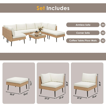 ENSTVER Outdoor Patio Sectional Furniture Set, 8 Piece Wicker Conversation Patio Furniture Wtih Extra Waterproof Cover and Thick Cushions for Garden, Backyard(Beige) - CookCave