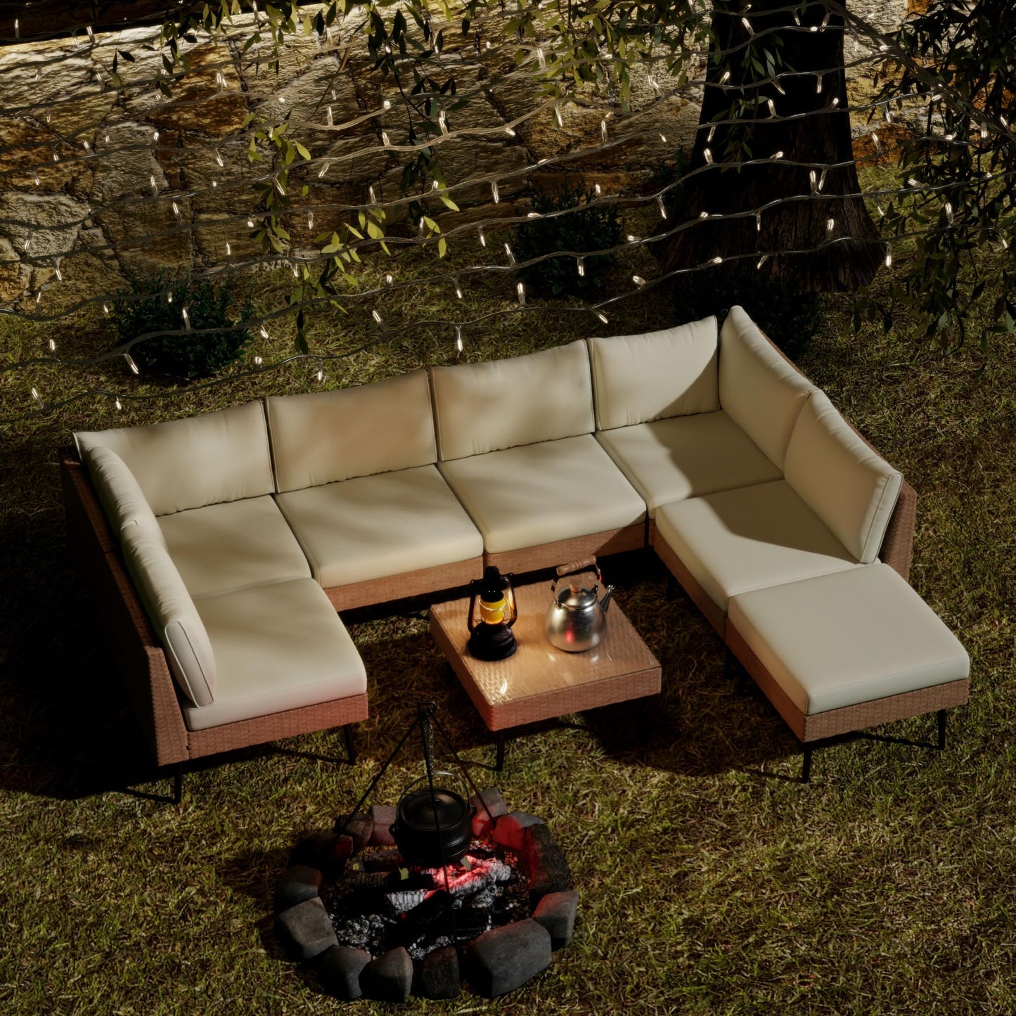 ENSTVER Outdoor Patio Sectional Furniture Set, 8 Piece Wicker Conversation Patio Furniture Wtih Extra Waterproof Cover and Thick Cushions for Garden, Backyard(Beige) - CookCave