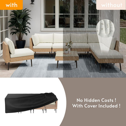 ENSTVER Outdoor Patio Sectional Furniture Set, 8 Piece Wicker Conversation Patio Furniture Wtih Extra Waterproof Cover and Thick Cushions for Garden, Backyard - CookCave